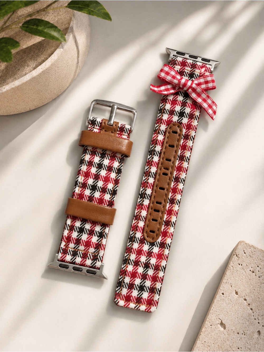 Black & Red Houndstooth Apple Watch Band w/ Bow | Fits 38/40/41/42mm